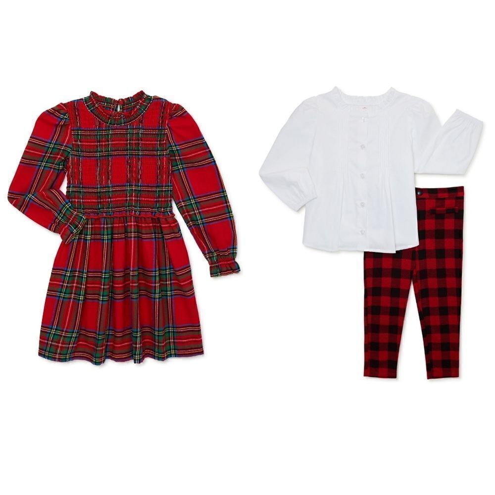 New toddler girl Christmas plaid dress and 2 piece outfit
